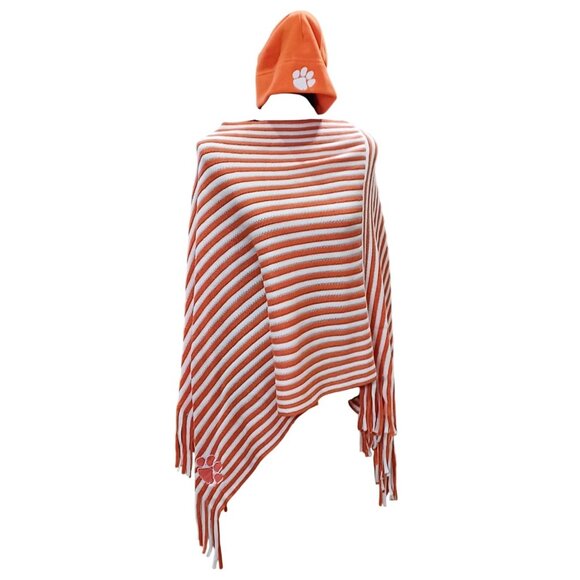 Columbia & Campus Specialties Clemson Tigers Set of Poncho Shawl With 2 Beanies - Picture 2 of 13